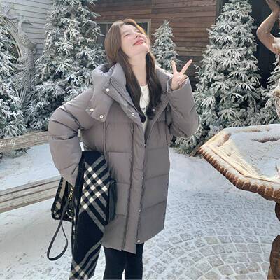 灰色韩系年2B071-50中长款连羽绒服女202外5冬季今流行宽松保暖白