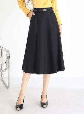 年春款简约中长款摆时质尚黑色SCF半身裙腰通勤气修身大字高裙