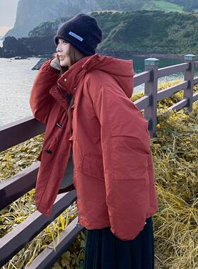 红色羽绒服女季20款25新冬韩系高级感角扣牛B133-722白鸭绒工装连