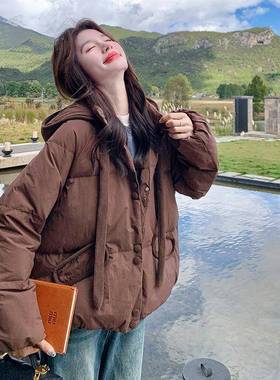 咖连帽薄短款白色鸭绒羽绒服女冬02轻5新D115-C78款小个子减2龄加