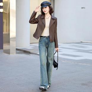 高端宁海真皮MLQ皮衣小外套短款 髦时大牌皮夹克 绵羊皮女春秋新款