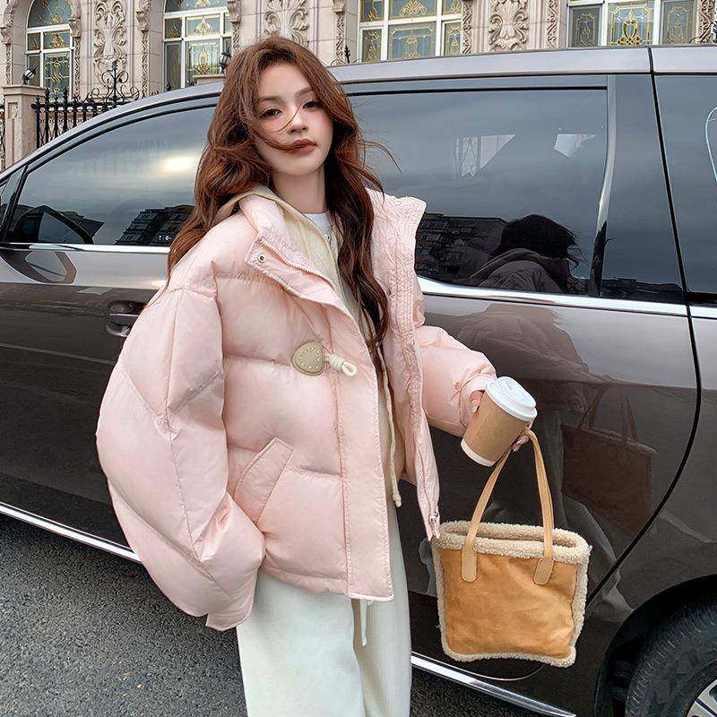 韩系粉色甜羽服女2024短款个子白鸭绒设ZZB210 C计感立美领面绒包