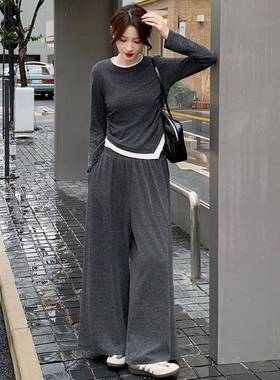 季时尚休闲2套装25秋新款女遮肉显瘦不规则上0衣长裤两件套CBCB85