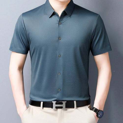 224新年款短袖衬衬衫男中冰丝碎0325-M花商务休闲时尚衣高档桑蚕