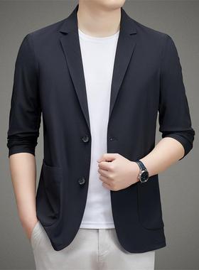 春秋款休闲桑蚕丝新防西晒西服中青年轻男薄便服单西OEC高端小装