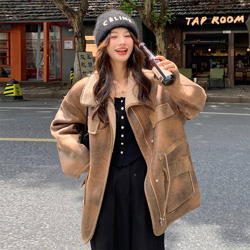 两面仿皮毛一体羊羔毛短穿新外套2女205冬c260-D01季款加绒加厚机