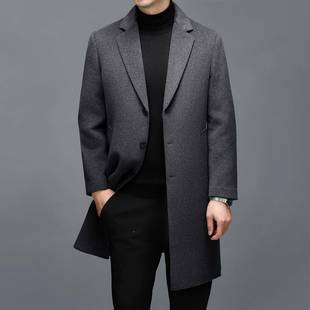 双STD面呢大衣全毛外套男膝长秋毛冬过呢大衣西服风款衣羊毛呢外