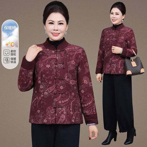 棉5衣98569451外套女202年冬帽季新款加棉绒加厚保暖棉服妈妈连羽