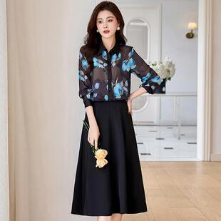 时显瘦领长袖 新款 显瘦上衣 女衬春季 魅98037印尚气质花色雪纺衫