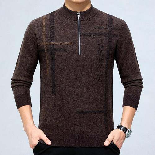 男冬季新款羊绒衫男毛冬季加厚半高圆羊领中士年PCV套头毛衣