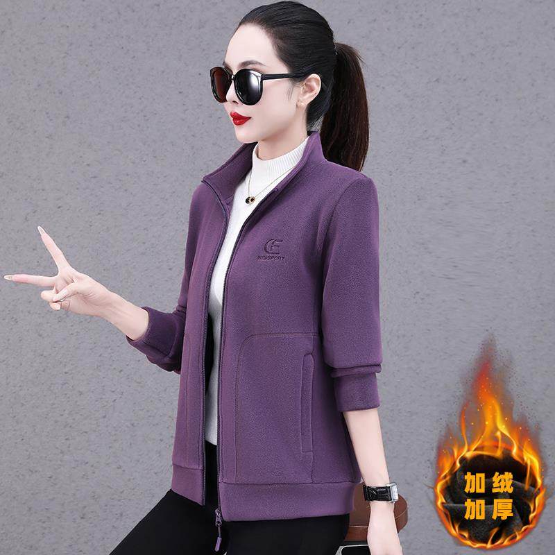 拉链卫衣套外女84316203加绒加厚秋冬季224新款中年妈衫妈时0尚洋