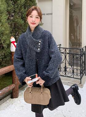 灰色双面羊时毛外套225年秋冬季新款尚保暖韩系女减龄C282-981百