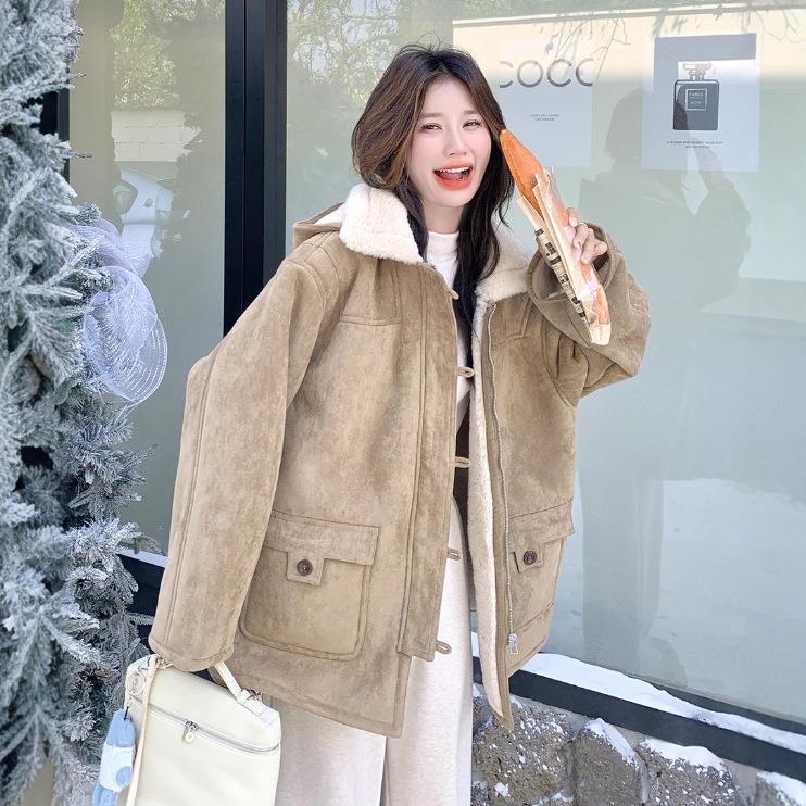 棕色仿C251-920皮毛一体羊羔毛棉服外套女025冬2款韩系宽松加卡新