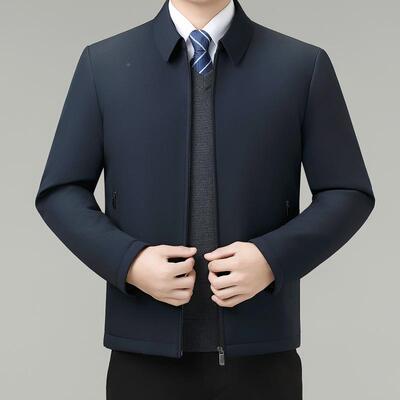 秋老81688-R冬男士加厚白鸭绒暖外套保中年爸爸装翻领休季闲可拆