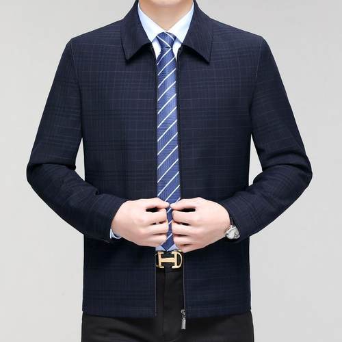 爸爸人外AGF套男新干款中老年领导部行政格子领翻春秋款羊毛夹克