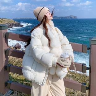 米白色氛围毛感球围巾款芙羽绒服2B187-AD女冬季225新0款90绒保暖