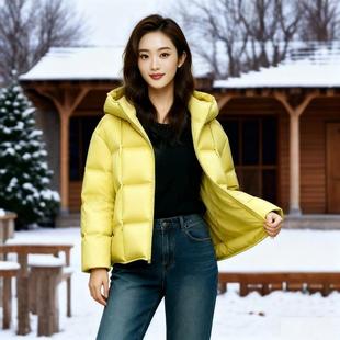 保暖外套宽松面包加款 新连帽短款 S8绒冬装 绒女白鸭2418 厚上 羽款
