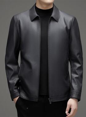 新款真冬皮皮衣男秋季中男装闲皮年外套爸8116-F爸装短款宽松休羊