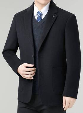 专柜可士双面EYX呢羊绒大衣秋冬保暖卸男内胆白鸭绒中年爸羊爸毛