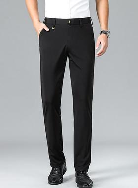 轻奢秋冬新款士男长裤中青厚款弹力裤针织小直筒商BWZ务休闲年男