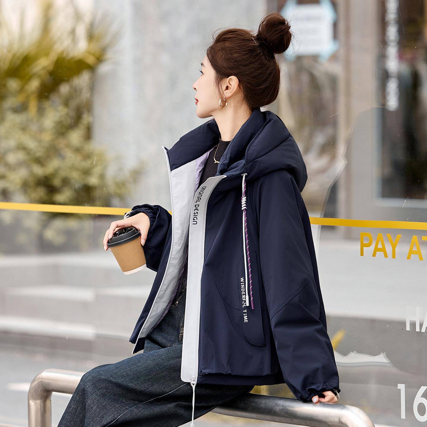 设计感韩款宽短松派ZAI9136S克羽绒服女款20系25冬装新连帽加厚白