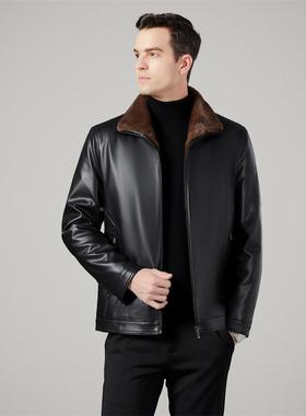 款新闲真皮外皮衣男士冬季加厚皮毛一体翻领绵EDV羊皮夹克爸爸装