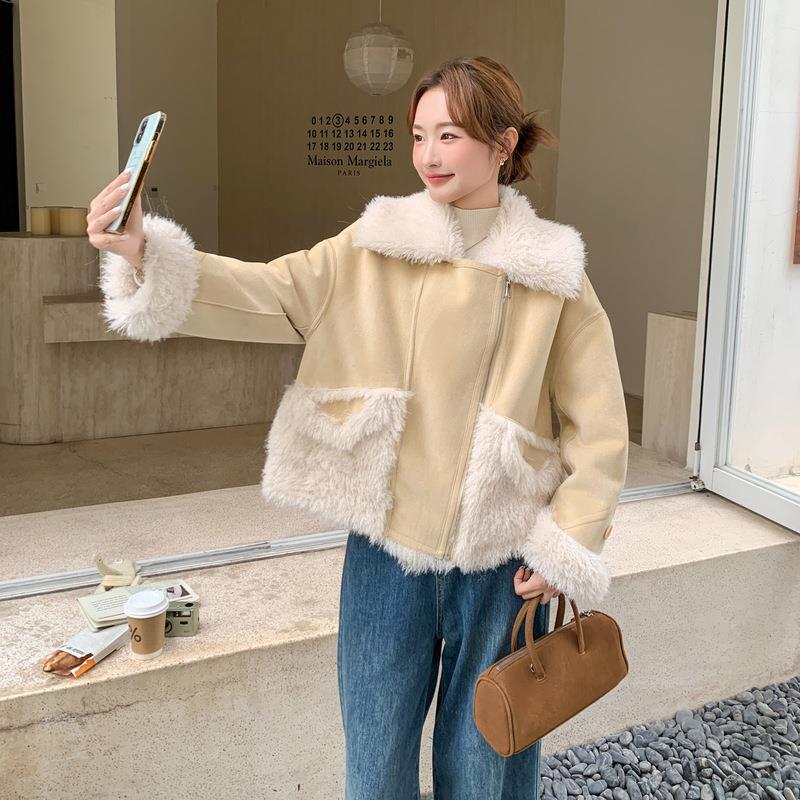 韩系C117-181计感羊羔毛短外套2皮025冬新女款保暖加设厚仿毛一体