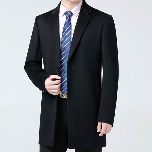 款秋冬羊毛大衣男士款西长装领修身羊毛呢新子QRJ大衣外套中男装