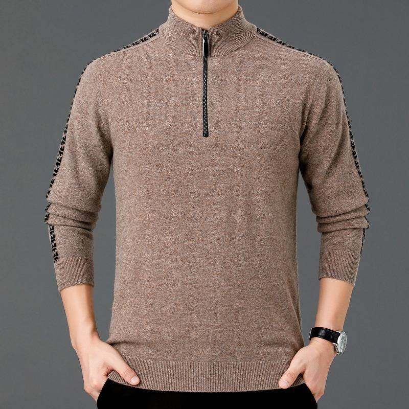2023新款加羊链绒衫男H8301-B+士正羊绒冬款厚保暖半高领拉商务男