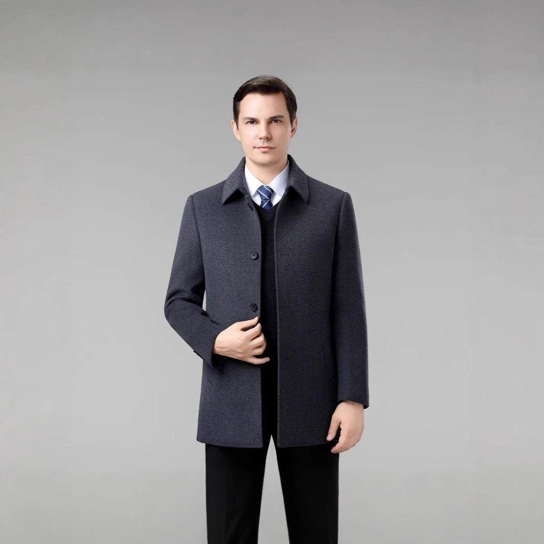 2羽5秋冬季新款双面羊绒大衣男士中88082-PL2年绒内胆翻领羊毛呢0