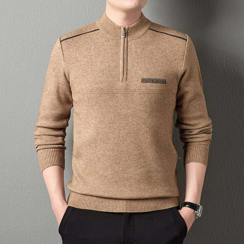 9550-KK205冬季款男士羊毛衫加绒拉2半新高链领毛衣时尚保暖爸爸