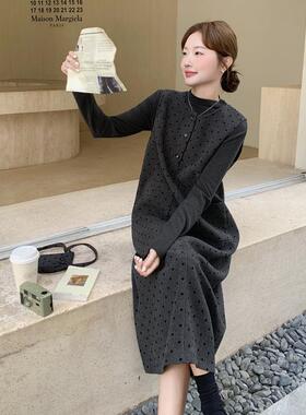 灰色法式波点毛呢背心连裙套装女025冬轻2熟风长打底衣c176-525衫