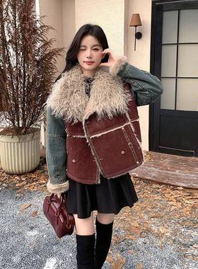 设感大毛领牛仔克派服女2024冬厚新ZYI693K款小计个子保暖加皮毛