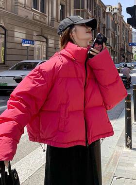子玫红色甜减龄羽绒酷服女小个2025冬新加款韩版厚90白鸭绒C221-F