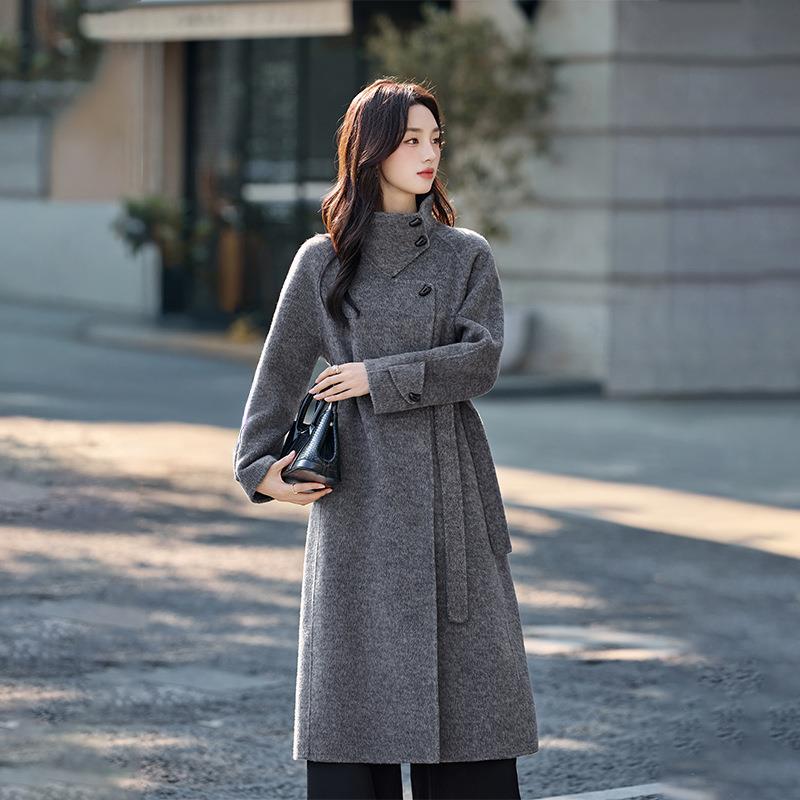 系羊ZYI6511K毛双面呢大衣女韩2025年新冬季款灰色高级感休收腰羊