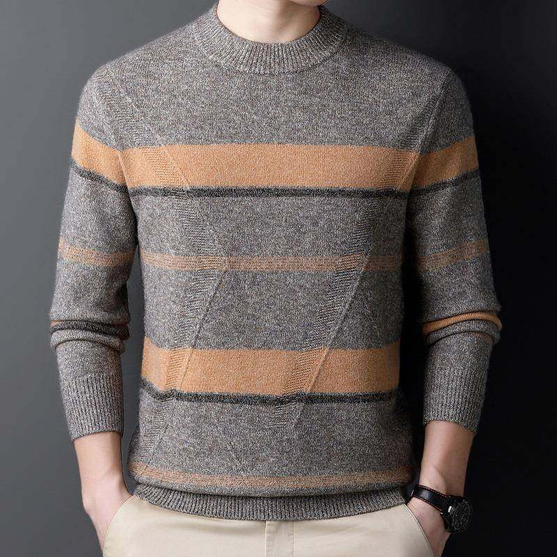 02秋冬季保2羊毛衫圆8833-T领条纹中年男士针织毛暖衣宽松休闲4打