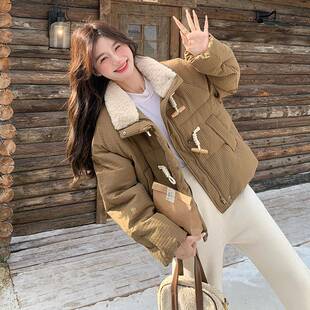 卡其色牛2角扣短款外羽绒服女20白5冬季新款韩版复古立领C159-580