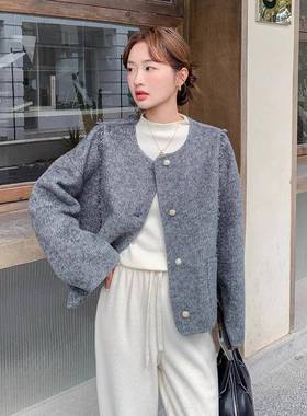 灰色款小香风双面羊毛大衣韩女秋2025新系高冬级感气质毛呢C075-8