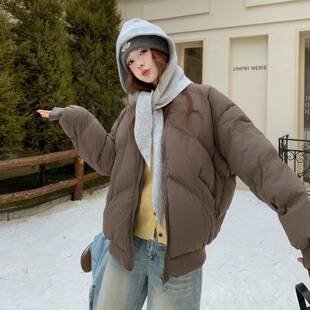 粉色拆卸b202-561针织连帽可羽绒新服女短款025冬季款韩系松弛2感