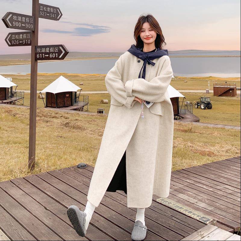 时髦范双面羊大绒女长款225冬季衣复D014-100古感可0拆卸连帽设计