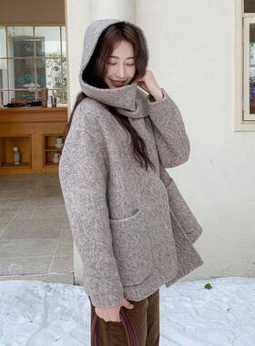 灰0超好看连帽羊大衣女小个子2C123-Z1025冬色季新款法式简约双面