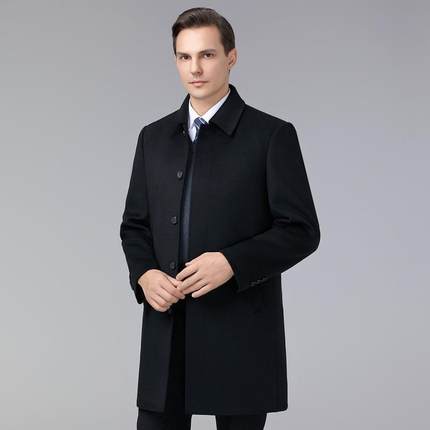 新款双面羊绒大衣务男士长款中年羊毛中呢加厚绒款外SZA套羽商潮