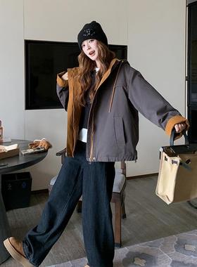 灰色连外2B113-25套闲女冬季2帽025新款宽松休设感计夹棉内胆加厚