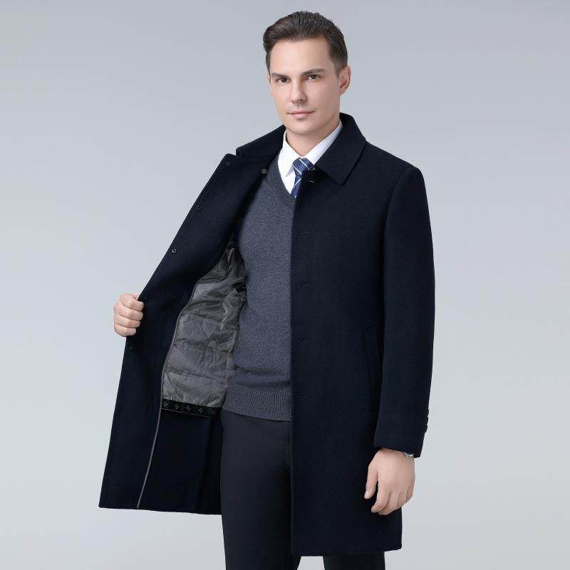 双大面羊绒绒大衣男冬季保暖白鸭绒拆可内胆中年爸爸BZF羽羊毛衣