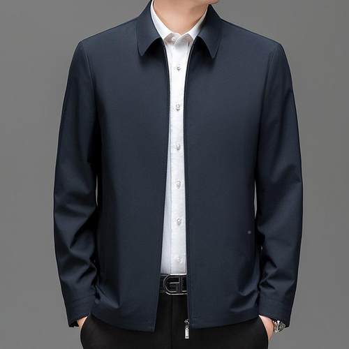 春秋季新款百男茄式克中年男装夹商务休闲翻3F03-W7领时尚搭克外