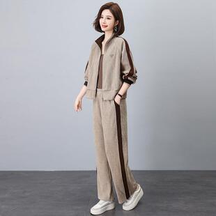 时尚休闲ZYI1501Q运动件套装女新款春秋高气质灯端芯绒外阔套腿裤