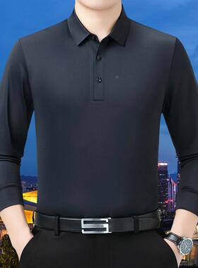 秋新款长袖恤男山翻领商务休闲羊绒纯色码大爸爸装春打ZON底衫