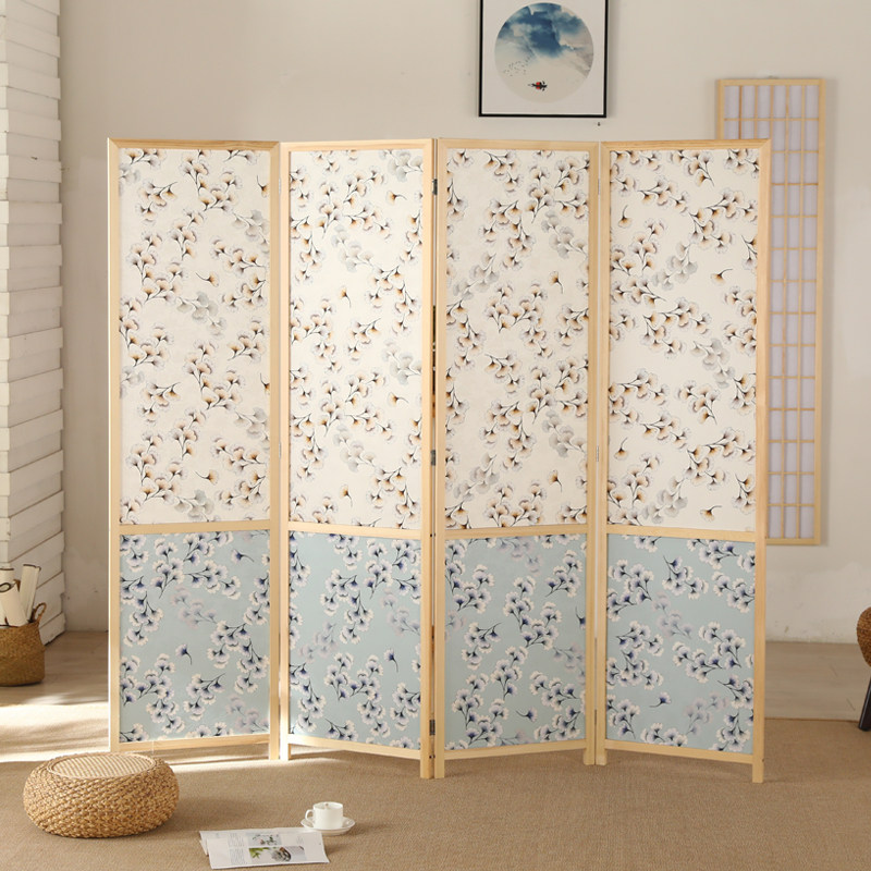 实木布艺屏风隔断现代简约时尚移动折屏座屏玄关家用办公屏风帘墙