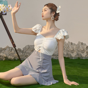 高级感保守遮肚显瘦温泉绝美连衣裙式 远山浅黛 泳衣女 徐苏苏