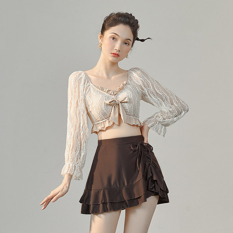 【徐苏苏 天鹅颈】高级感长袖2025新款温泉保守遮肚显瘦冬泳衣女